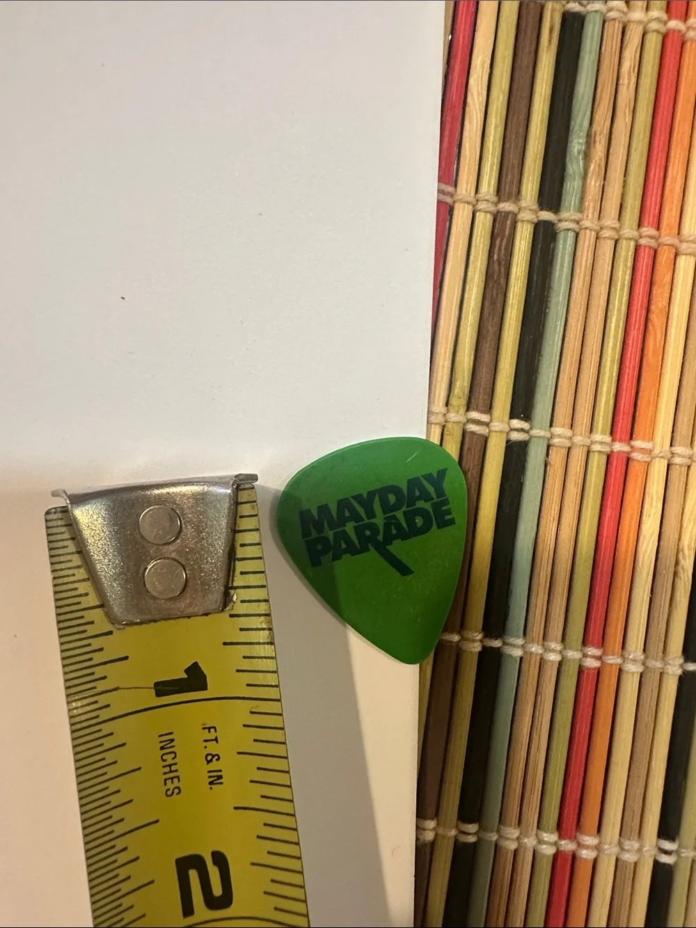 Mayday Parade Brett Brooks Printed AutographGreen Guitar Pick - Branded Logo Pic